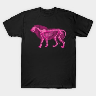 Pop Tribal Patterned African Pink Lion Outline with Skeleton T-Shirt